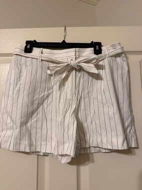 LOFT White Pinstripe Tie-Front High-Waist Shorts